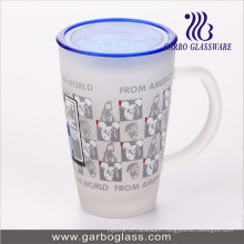 12oz Big Glass Decal Printed Mug with Lid Cover